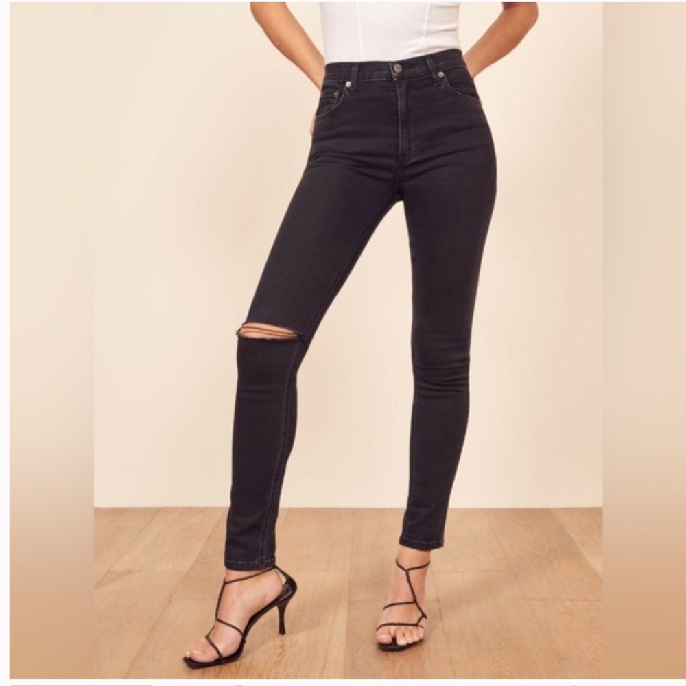 NWOT Reformation | high and skinny jeans faded black destroyed